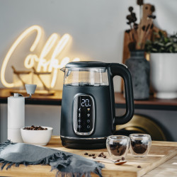 Adler AD 1305 BS Electric Kettle, 1850/2200 W, 1.7 L, Touch Controls, Color LCD Display, Five Temperature Settings (40–100°C), Anti-Scale Filter, Black/Gray