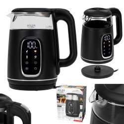 Adler AD 1305 BS Electric Kettle, 1850/2200 W, 1.7 L, Touch Controls, Color LCD Display, Five Temperature Settings (40–100°C), Anti-Scale Filter, Black/Gray