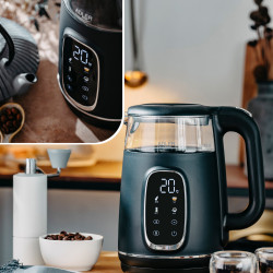 Adler AD 1305 BS Electric Kettle, 1850/2200 W, 1.7 L, Touch Controls, Color LCD Display, Five Temperature Settings (40–100°C), Anti-Scale Filter, Black/Gray