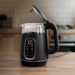 Adler AD 1305 BS Electric Kettle, 1850/2200 W, 1.7 L, Touch Controls, Color LCD Display, Five Temperature Settings (40–100°C), Anti-Scale Filter, Black/Gray