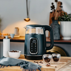 Adler AD 1305 BS Electric Kettle, 1850/2200 W, 1.7 L, Touch Controls, Color LCD Display, Five Temperature Settings (40–100°C), Anti-Scale Filter, Black/Gray