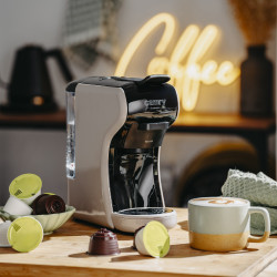 Espressor pentru cafea macinata si capsule 9in1 Camry CR 4414, 3000 W, 19 bar, Bej/Negru