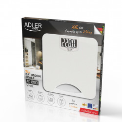 Ζυγαριά Adler AD 8193, Έως 250 kg, LCD, Ενδείξεις μπαταρίας και υπερφόρτωσης, Αντιολισθητική, Λευκή