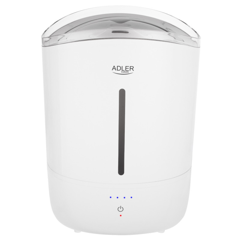 Овлажнител за въздух Adler AD 7971, 30W, До 20м2, 5 литра, 150-300 мл/час, Ултразвук, До 50 часа с едно пълнене, Бял