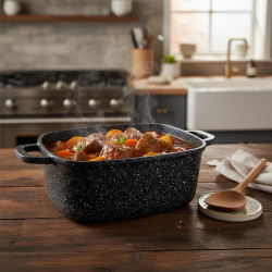 Oliver Voltz OV54323C24A Roasting Pan, 24 x 10 cm, 4.4 L, Glass Lid, Marble Finish, Induction, Black