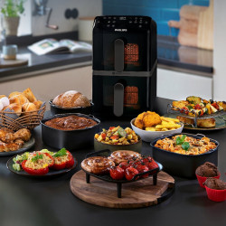 Philips Dual Stack 4000 NA460/00 Double Vertical Hot Air Fryer, 2750W, 10 L, 13 Programs, 40–220°C, Synchronization, PFAS-Free Ceramic Coating, Viewing Window, Black