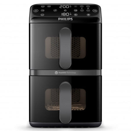 Philips Dual Stack 4000 NA460/00 Double Vertical Hot Air Fryer, 2750W, 10 L, 13 Programs, 40–220°C, Synchronization, PFAS-Free Ceramic Coating, Viewing Window, Black