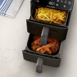 Philips Dual Stack 4000 NA460/00 Double Vertical Hot Air Fryer, 2750W, 10 L, 13 Programs, 40–220°C, Synchronization, PFAS-Free Ceramic Coating, Viewing Window, Black