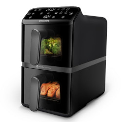 Philips Dual Stack 4000 NA460/00 Double Vertical Hot Air Fryer, 2750W, 10 L, 13 Programs, 40–220°C, Synchronization, PFAS-Free Ceramic Coating, Viewing Window, Black