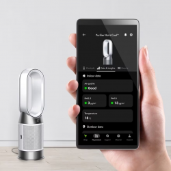 Καθαριστής αέρα 2 σε 1 Dyson Purifier Hot+Cool HP1 544826-01, Θερμάστρα, 50W, 30 m2, 287 l/s, 10 ταχύτητες, Air Multiplier™, Wi-Fi, Bluetooth, Ταλάντωση, Λευκό/ασημί