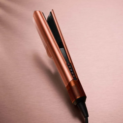 Dyson HT01 Airstrait Amsi/Pkcp 143343-01 Hair Straightener, 1600W, Max 140°C, Ionization, 6 Temperature Settings, Hair-Friendly, Copper Coating, LCD Display, Amber/Rosé Champagne