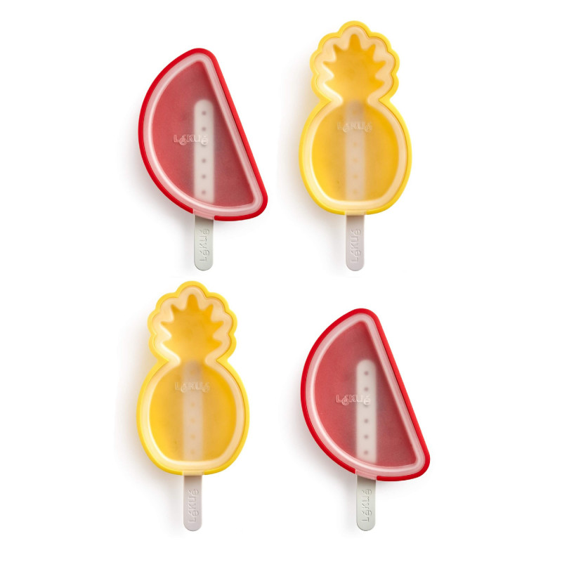 Set 4 forme pentru inghetata pe bat Lekue 1010239, 340 ml, -20°C/+100°C, Silicon platinat, Multicolor
