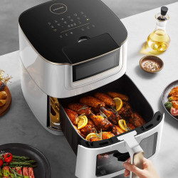 Friteuza cu aer cald Dreame AF30, 2300 W, 7 L, 12 programe, 50-200°C, Caldura ciclonica sus/jos, SmartSteam, LED, NTC, Alb