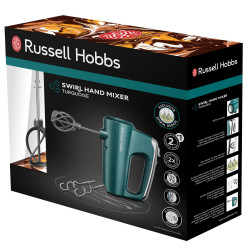 Ръчен миксер Russell Hobbs Swirl 25891-56, 350W, 5 скорости, Турбо, Бутон за приставки, High Performance Helix Beater, Без BPA, Тюркоаз