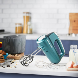 Russell Hobbs Swirl 25891-56 kézi habverő, 350 W, 5 sebességfokozat, Turbo funkció, tartozékok gombja, High Performance Helix Beater, BPA-mentes, türkiz