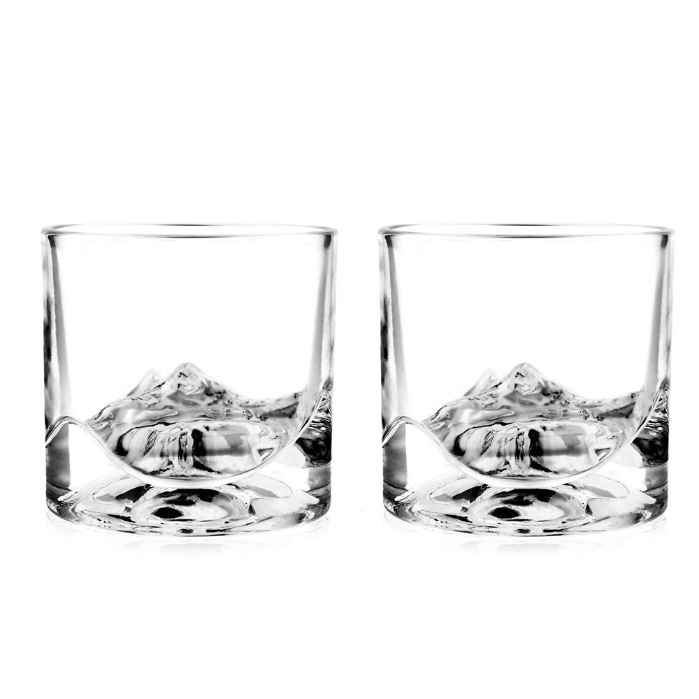 Set pahare pentru whisky LIITON 1006970 Denali, 230 ml, 2 buc, Fund 3D varful Denali, Transparent