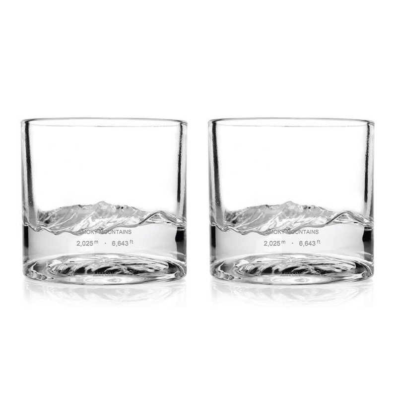 Set pahare pentru whisky LIITON 1009931 Smoky Mountain, 230 ml, 2 buc, Fund 3D Great Smoky Mountain, Transparent