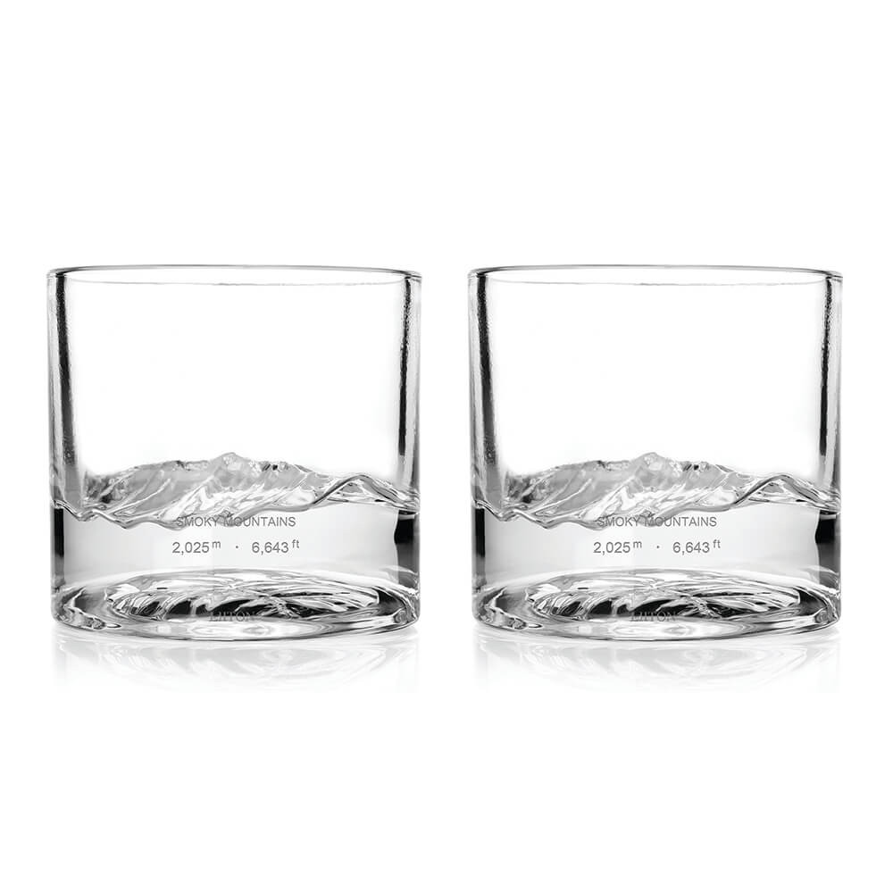 Комплект чаши за уиски LIITON 1009931 Smoky Mountain, 230 мл, 2 бр, Удебелени стени, 3D дъно с форма планина Грейт Смоуки, Прозрачен