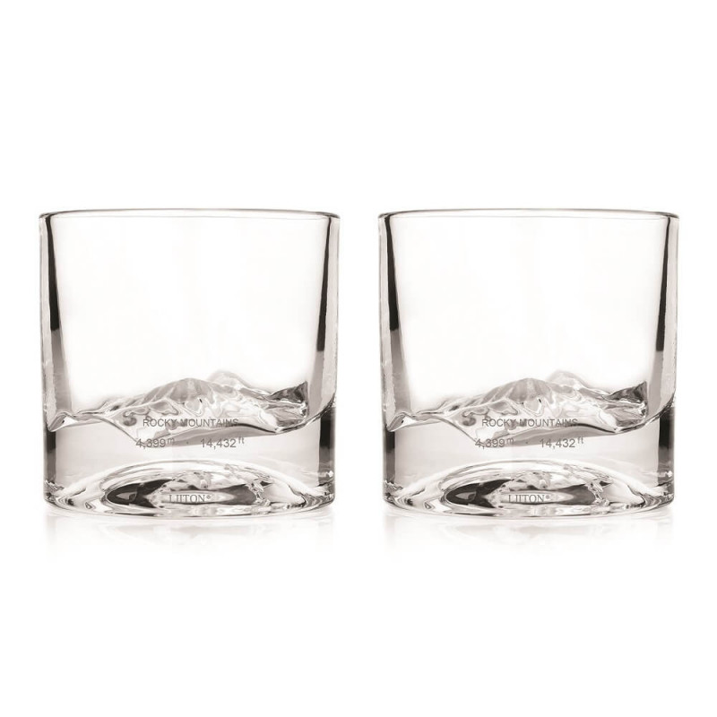 LIITON 1009977 Rocky Mountain Whiskey Glass Set, 240 ml, 2 pieces, Thickened walls, 3D base shaped like Mount Elbert, Clear