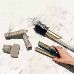 Shark Glam Multistyler HD6052SEU 5-in-1 Hair Straightener and Hair Dryer, 1500W, 3 speeds, 6 heat settings, 100–220°C, Ceramic plates, Ionization, Automatic Coanda curling, Gloss Lock, Gold