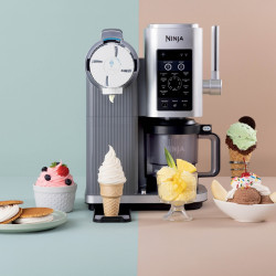 Μηχανή παγωτού 13-σε-1 Ninja CREAMi Scoop & Swirl™ NC701EU, 800 W, 13 προγράμματα, μοχλός 3 θέσεων για χωνάκια, CreamiFit, Creamify, 2 δοχεία 473 ml, δυνατότητα εξατομίκευσης, Γκρι/μαύρο