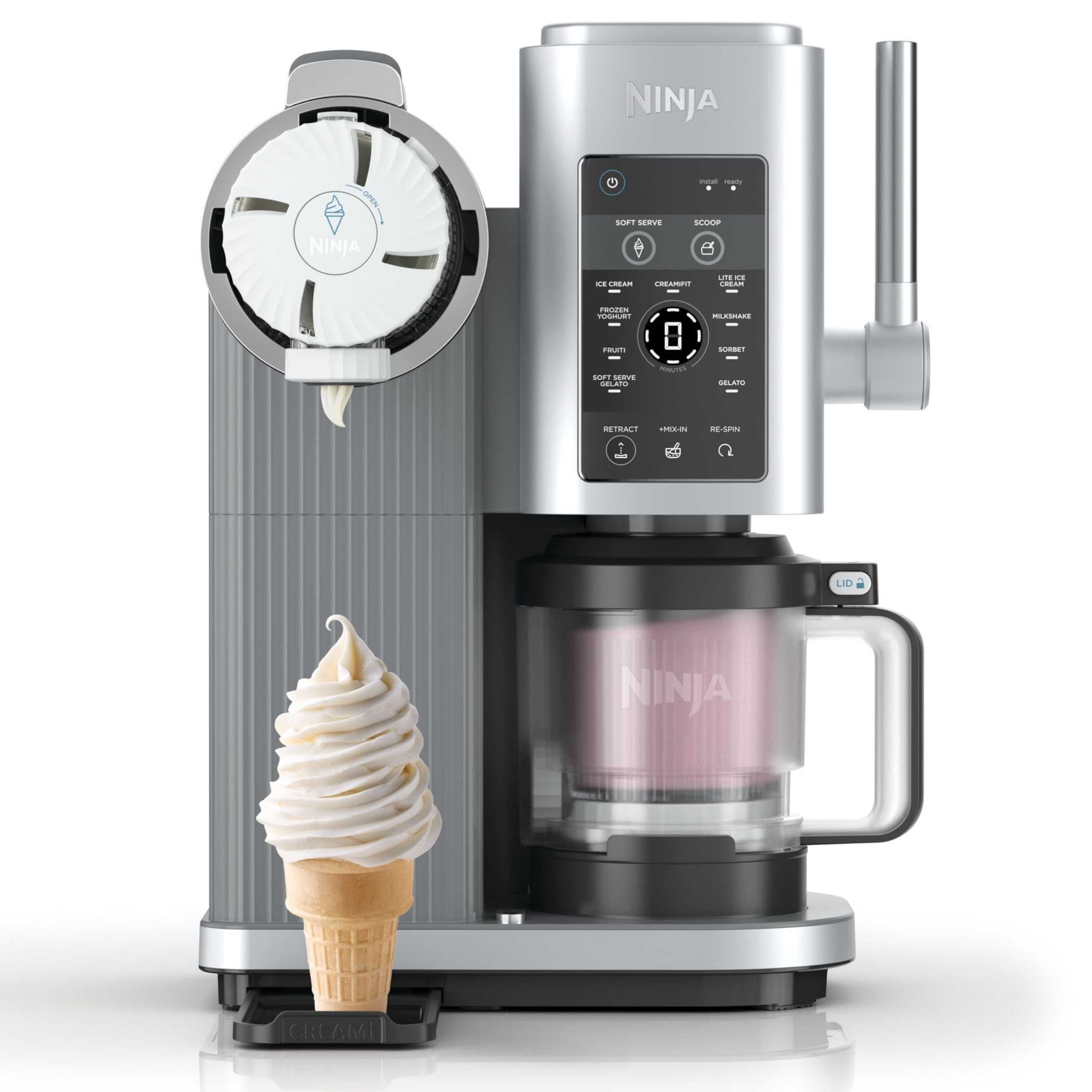 Машина за сладолед 13-в-1 Ninja CREAMi Scoop & Swirl™ NC701EU, 800W, 13 програми, 3-степенен лост за фунийки, CreamiFit, Creamify, 2 купички 473 мл, Персонализация ...