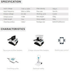Robot pentru piscine Opson Pro, 118 W, 130 m², 10-35°C, 16 m³/h, Giroscop, 3 moduri, Motor triplu, Alb/Negru