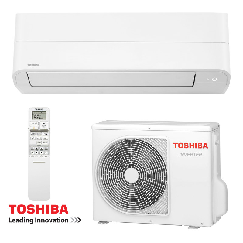 Aparat de aer conditionat cu invertor Toshiba Essento RAS-B24B2KV2G-E + RAS-24B2AVG-E2, 24.000 BTU, 45 m², R-32, A++, Alb