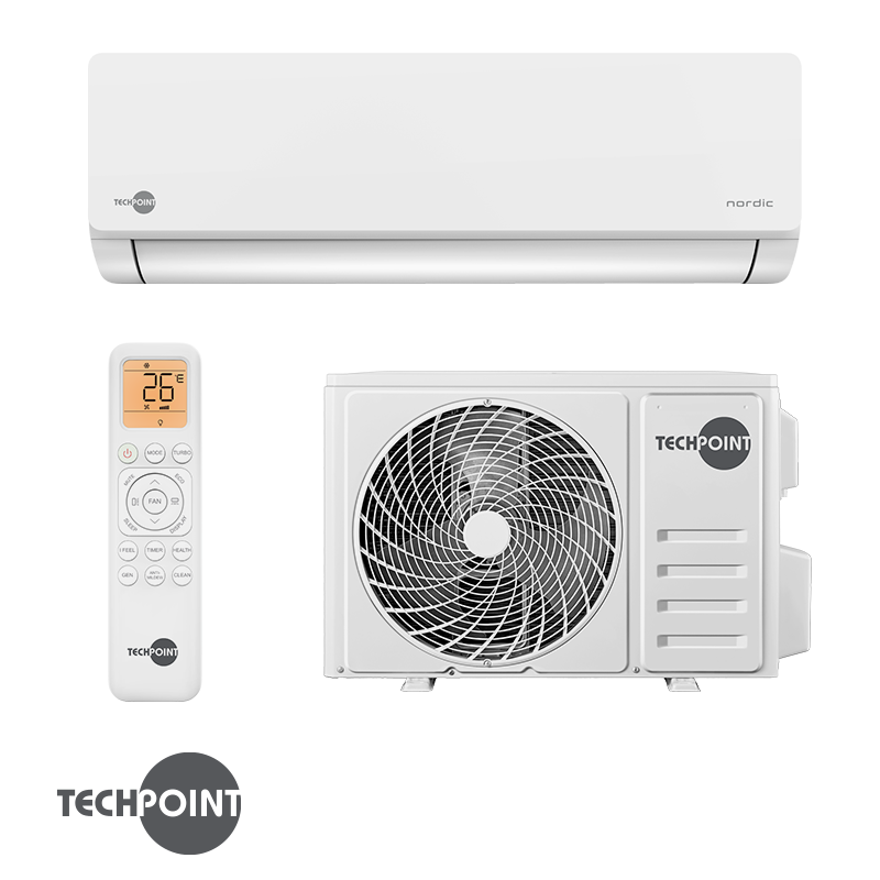 Aparat de aer conditionat cu invertor TechPoint NPT 09 X-PRO NORDIC, 9000 BTU, 17 m², A++, Wi-Fi, R-32, Golden Fin, Alb