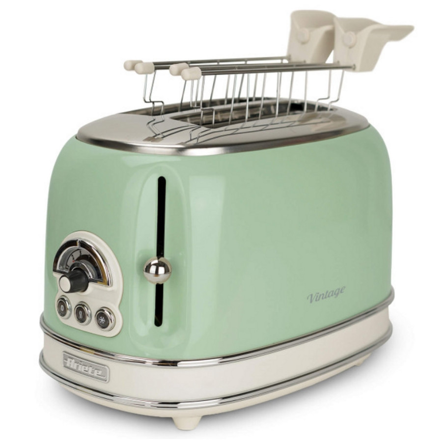 Prajitor de paine Ariete VINTAGE 0155/04, 810W, 2 felii, 3 functii, 6 trepte, Tava firimituri detasabila, Verde