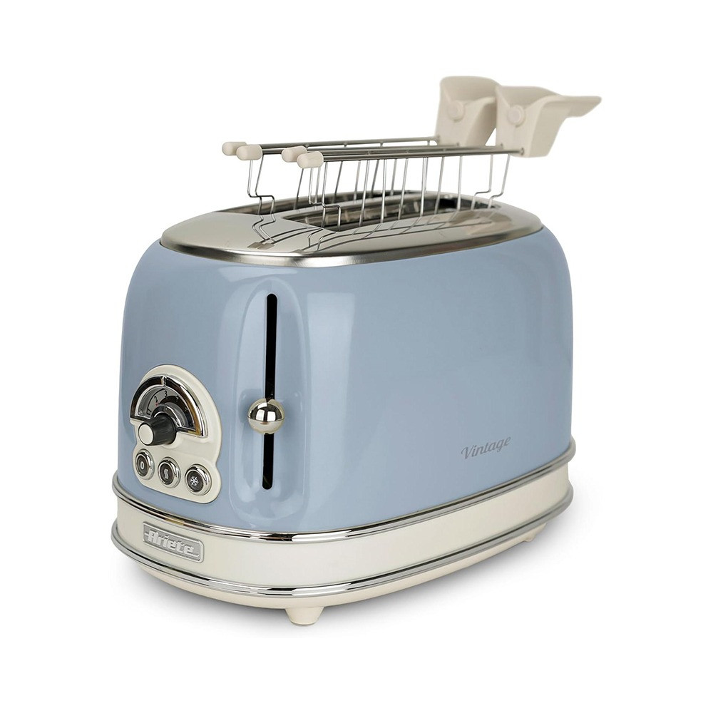 Тостер за хляб Ariete VINTAGE 0155/05, 810W, 2 филии, 3 функции, 6 степени, Подвижна тава за трохи, Син