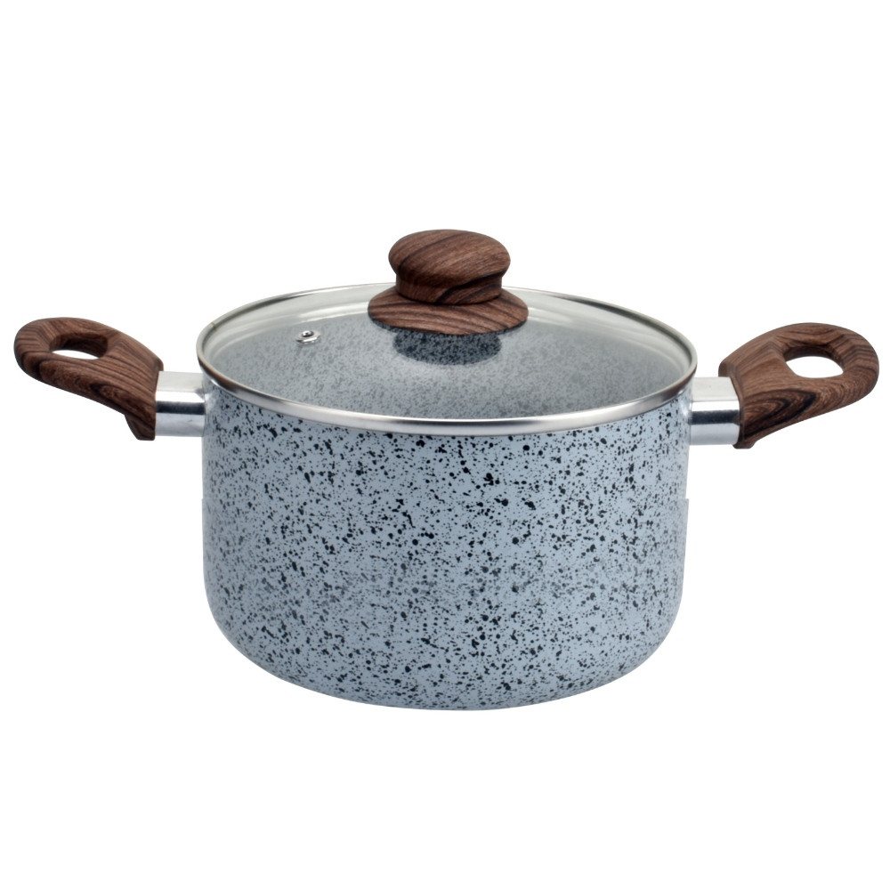 Тенджера Oliver Voltz Siena OV51318J24, 24 см, 4.7L, Мраморно покритие, Индукция, Меки дръжки, Сив/кафяв