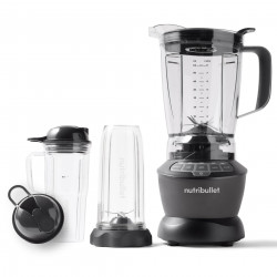 Blender Nutribullet Combo NBF500DG, 1200 W, 1,8 l, 3 viteze + functie puls, Baza antiderapanta, Lame din otel inoxidabil, Piese detasabile, Negru/Gri