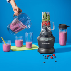 Блендер Nutribullet Combo NBF500DG, 1200W, 1.8 л, 3 скорости+импулс, Неплъзгаща основа, Остриета от неръждаема стомана, Подвижни части, Черен/сив