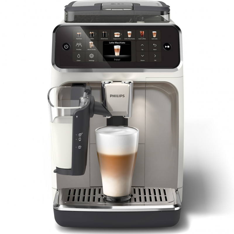 Espressor automat Philips LatteGo 5500 EP5543/90, 1500 W, 15 bar, 1,8 l, 20 bauturi, LatteGo, SilentBrew, QuickStart, Rasnita ceramica, Ecran tactil, Alb cromat