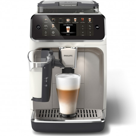 Кафеавтомат Philips LatteGo 5500 EP5543/90, 1500W, 15 bar, 1.8 л, 20 напитки, LatteGo, SilentBrew, QuickStart, Керамична мелачка, Сензорен екран, Бял хром
