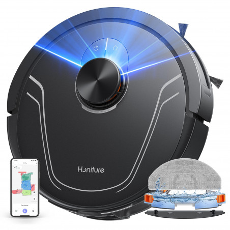 Honiture V8 Pro CRV549 Robot Vacuum Cleaner, 5000 Pa, 290 ml, 180 min, Dry/Wet, 3 speeds, Automatic modes, Zones, Voice control, Honysmart, Black
