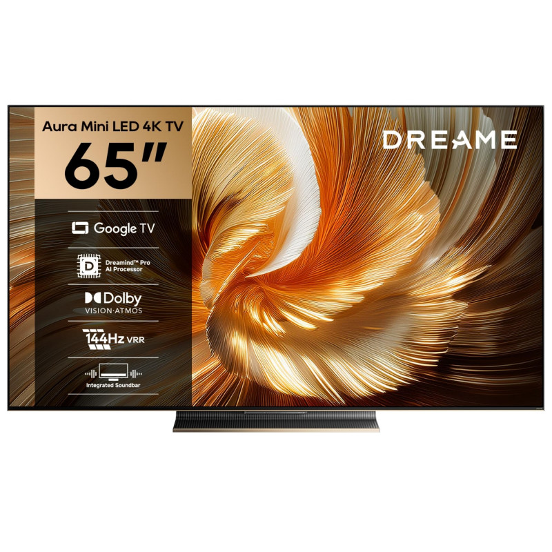 Dreame Aura Mini LED 65S100 TV, 65", 164 cm, 3840×2160, 4K Ultra HD, QLED, 144 Hz, Dreamind™ Pro AI, SMART, Black