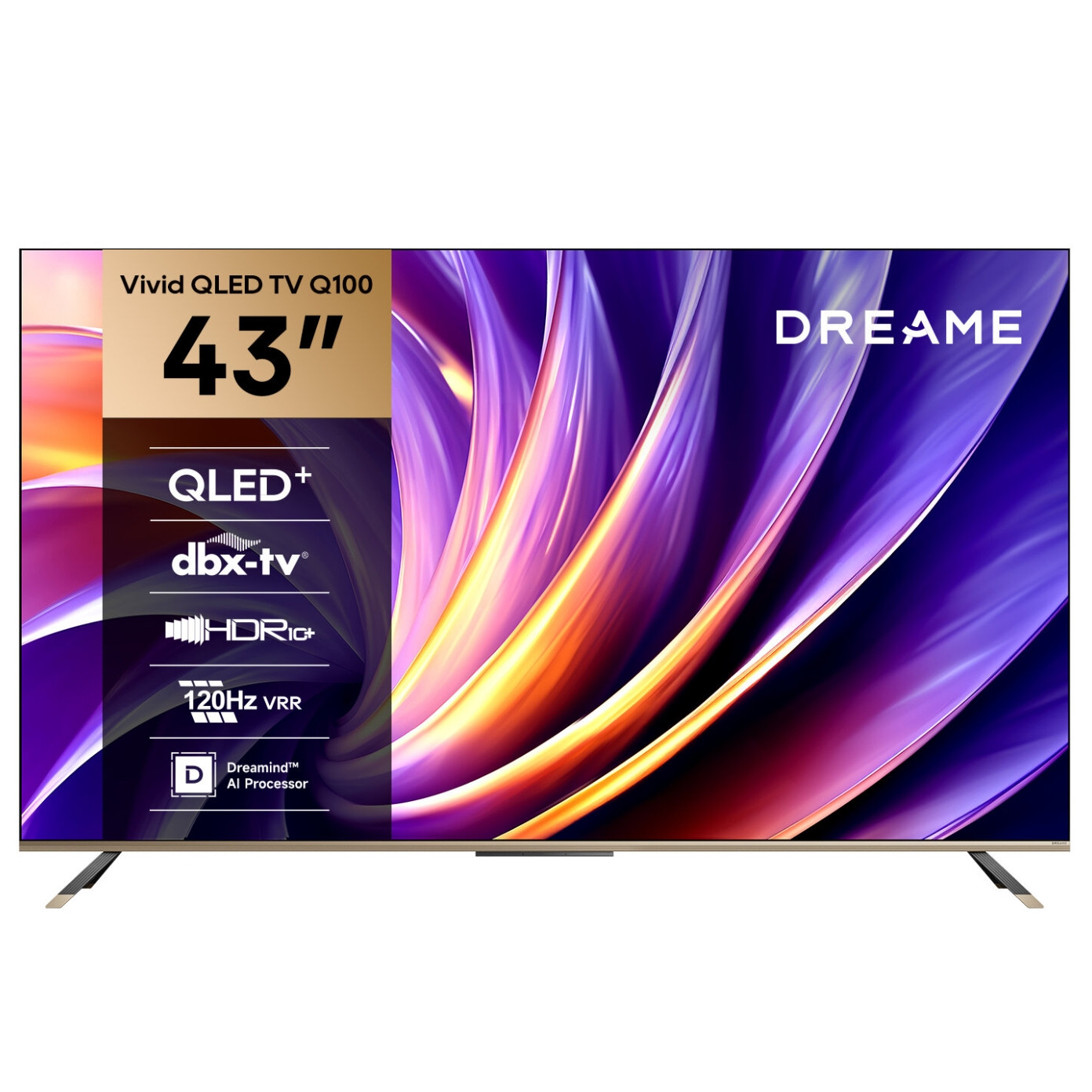 Телевизор Dreame Vivid 43Q100, 43", 108 см, 3840x2160, 4K Ultra HD, QLED, 120 Hz, Dreamind™ AI, SMART, Черен