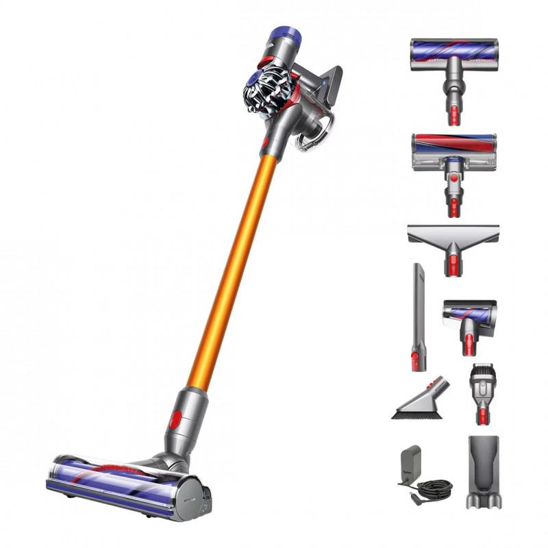 Вертикална прахосмукачка Dyson V8 Absolute SV25 476547-01, 115AW, 0.54 л, 3 режима, Без загуба на мощност, Хигиенично изпразване, Изцяло запечатана филтрация, Сребрист/Оранжев