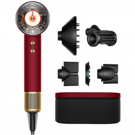 Πιστολάκι μαλλιών Dyson Supersonic Nural HD16 RdVe/Gd Straight+Wavy 493117-01, 1600 W, 3 ταχύτητες, 4 θερμοκρασίες, αρνητικά ιόντα, 5 εξαρτήματα, προστασία του τριχωτού της κεφαλής, Κόκκινο/χρυσό