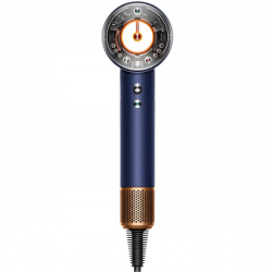 Uscator de par Dyson Supersonic Nural HD16 Prussian Blue/Rich Copper Straight+Wavy 122612-01, 1600 W, 3 viteze, 4 temperaturi, Ioni negativi, 5 accesorii, Protectie pentru scalp, Albastru/Cupru