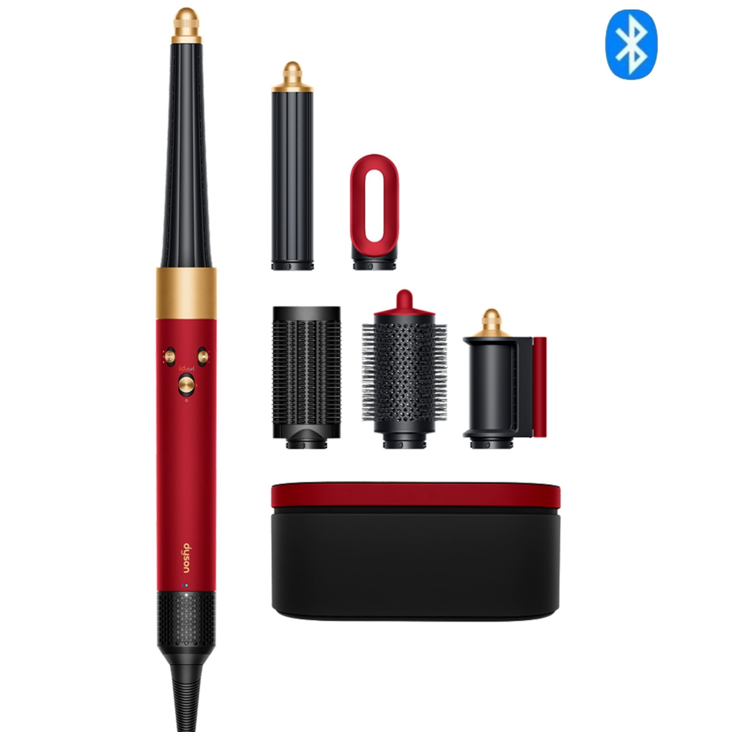 Маша за коса Dyson 596926-01 HS08 Airwrap i.d.™ T1/T2 RdVe/Gd Straight + Wavy, 1300W, 13.5 l/s, Автоматично къдрене, Йонизиране, 3 скорости, 3 температури, Bluetooth, Червено ...