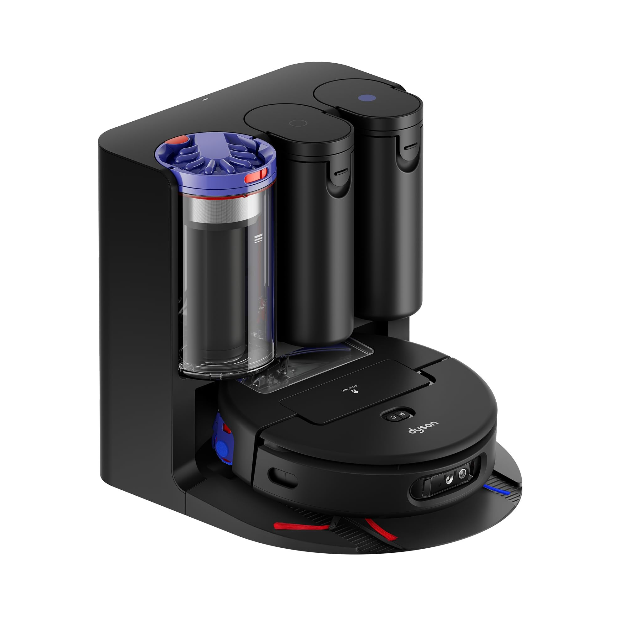 Прахосмукачка робот Dyson Spot+Scrub Ai 586183-01, 18000 Pa, 3 л, Сухо/мокро, Разпознаване на петна, Автоматична станция, Черен/Син
