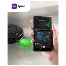 Ρομποτική σκούπα Dyson Spot+Scrub Ai 586183-01, 18.000 Pa, 3 λίτρα, Στεγνό/υγρό, Αναγνώριση λεκέδων, Αυτόματη βάση φόρτισης, Μαύρο/Μπλε