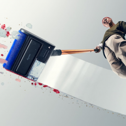 Κάθετη σκούπα για υγρό καθαρισμό Dyson PencilWash WR04 637239-01, 300/340 ml, 30 λεπτά, 100 m², 2 λειτουργίες, Αυτοκινούμενη, κλίση 170°, LED, Μαύρο/χρυσό