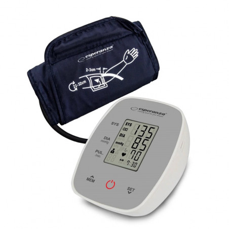 Esperanza ECB007 Blood Pressure Monitor, Upper Arm, LCD Display, 99 Memory Slots, USB-C, Gray/White