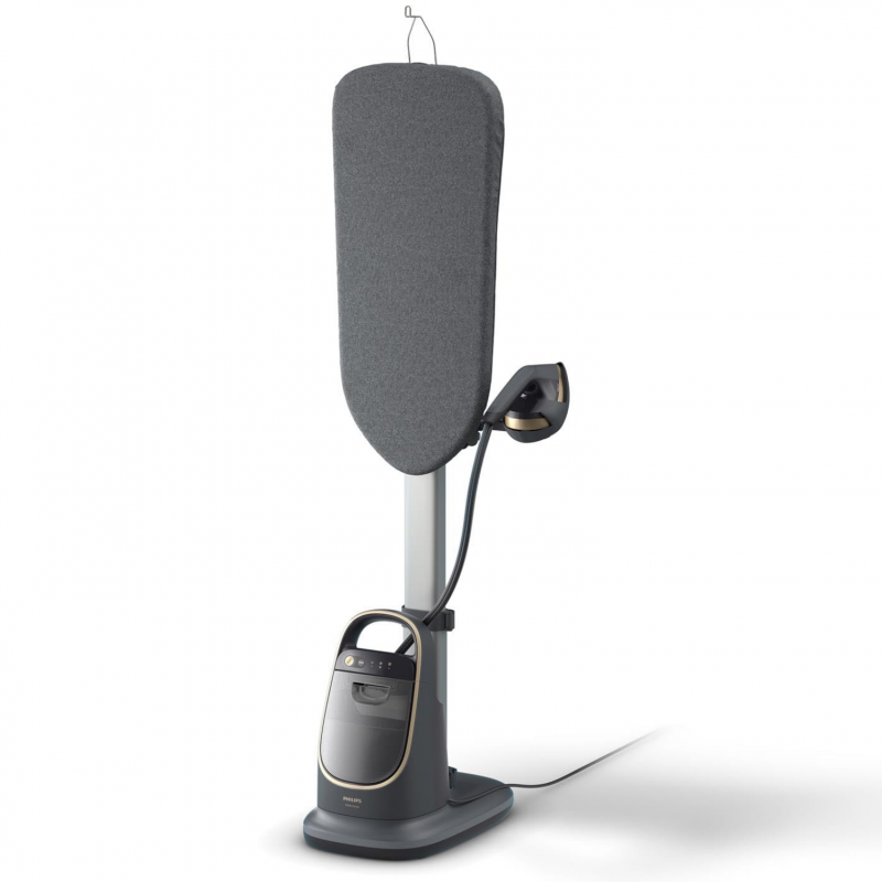 Уред за вертикално гладене с пара Philips All-in-one 8500 AIS8540/80, 2200W, 1.2 л, 6 bar, 90 гр/мин, 2 настройки, OptimalTEMP, Регулируема дъска, Тъмносив/златист