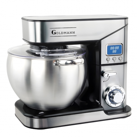 Mixer planetar Goldmann GM-1115ED, 2800 W, 10 L, 6 viteze + functie puls, Timer, Vas din otel inoxidabil, LED, Otel inoxidabil