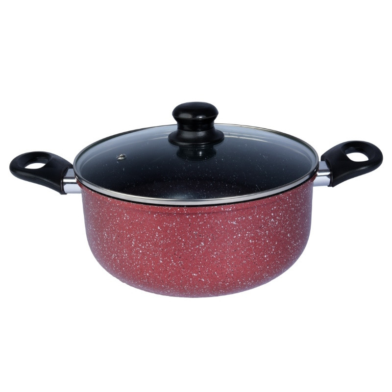 Cratita cu capac din sticla Rosberg R51318G24, 24x10,5 cm, 4 L, Finisaj marmura, Inductie, Bordeaux melange